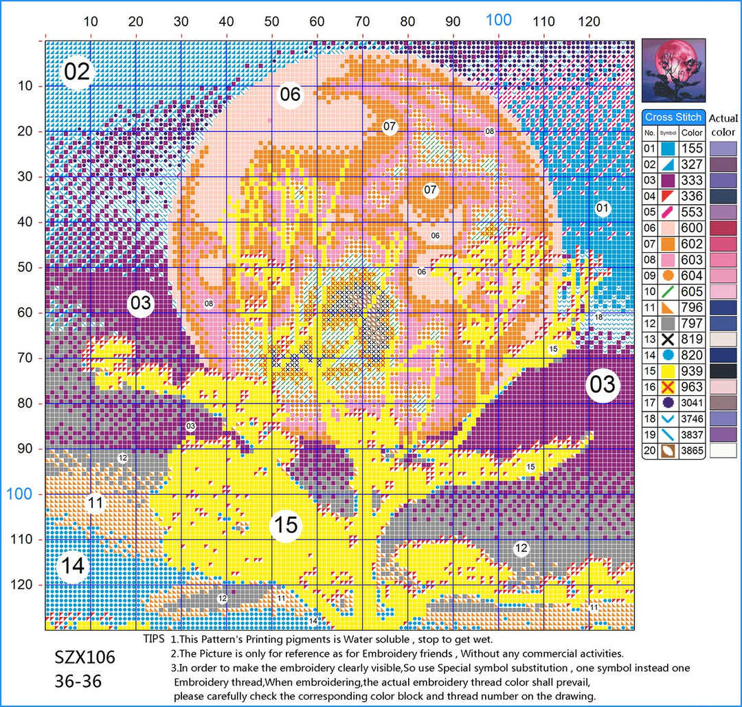 Moon Cross Stitch Kits for Adults, Full Range of Embroidery Starter Kit for Beginners Cross-Stitch Kits 11CT Stamped Pre-Printed Pattern, 3Strands Cross-Stitching DIY for Crafts Decor, 14.17x14.17inch