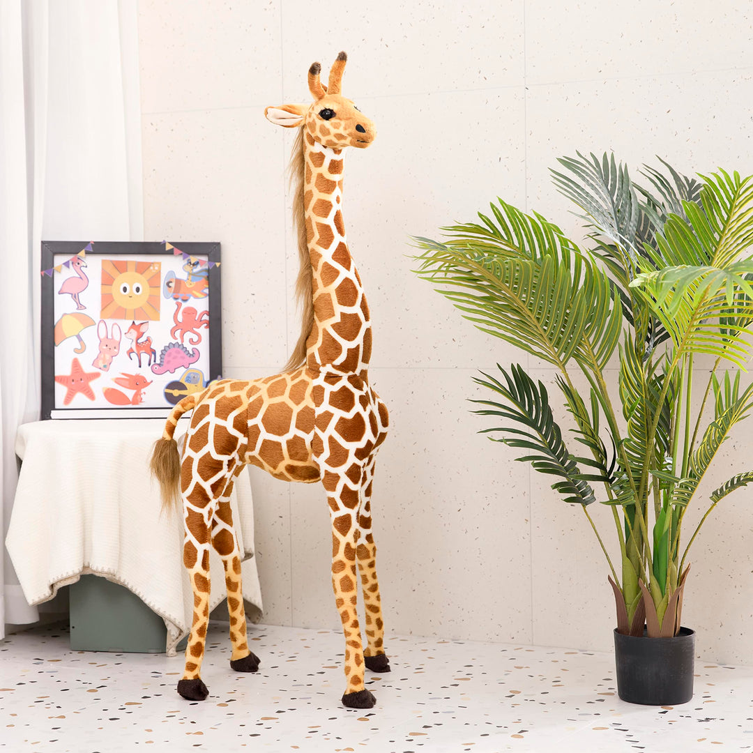 Giant Giraffe Stuffed Animal Set, 47 Inch Large Plush Giraffe Toy with Bird&amp;Basket&amp;Leaves&amp;Card, Big Lifelike Standing Giraffe for Girls Boys
