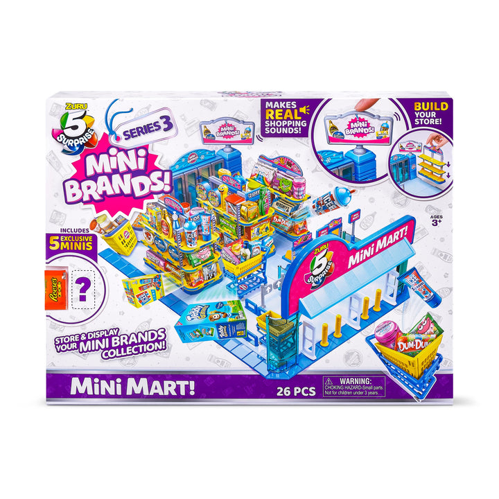 Mini Brands Mini Mart Playset Series 3 by ZURU with 5 Exclusive Mystery Mini Brands, Store and Display Your Mini Collectibles Collection!
