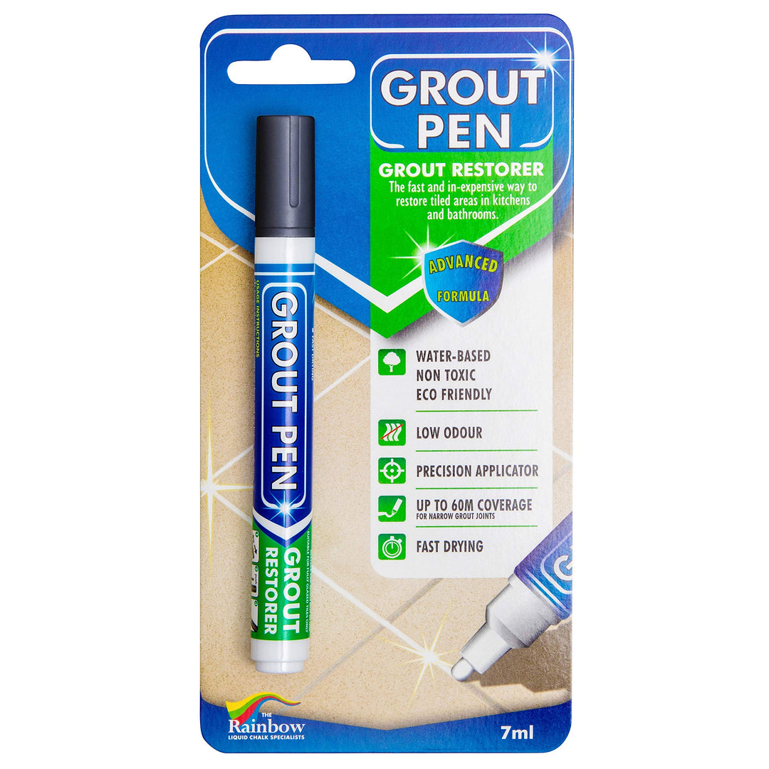 Grout Pen Dark Grey Tile Grout Paint Marker: Waterproof Tile Grout Paint Pen Colorant, Grout Shine Touch Up &amp; Renew - Dark Grey, Narrow 5mm Tip (7mL)