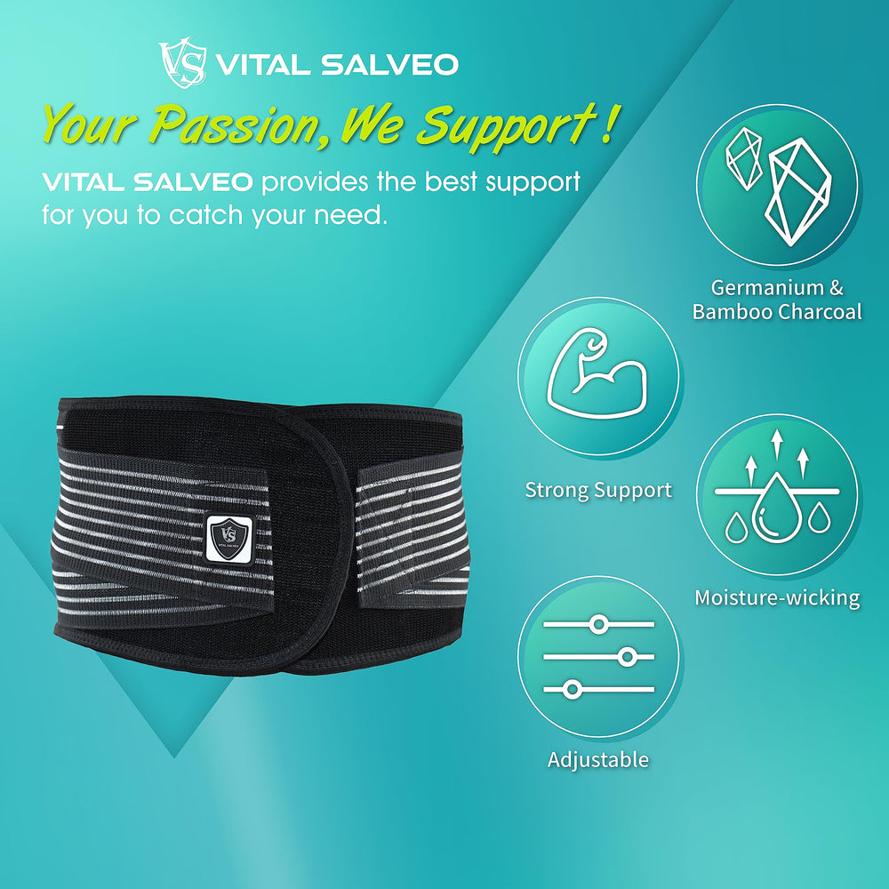 Medium(Below 27) : Vital Salveo-Adjustable Germanium and Bamboo Charcoal Lower Back Support Relieve Back Pain, Sciatica C-Fit (Medium)