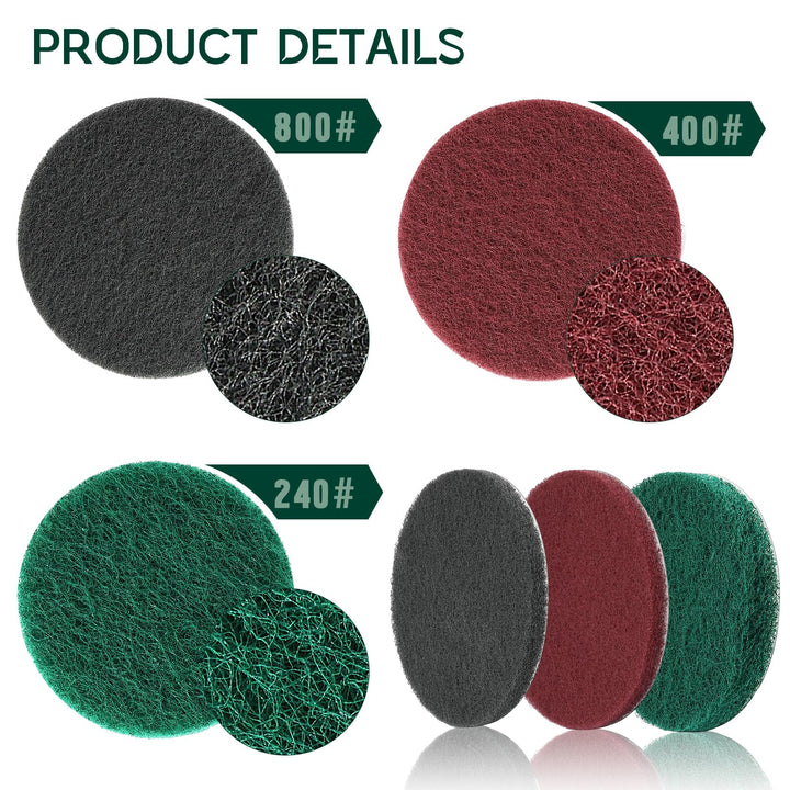 Power Scrub Pads Drill Attachment, 15 Pieces 5 Inch Headlight Restoration Kit Cleaning Kit Scouring Pads with Baker and Universal Shaft for Kitchen, Bathroom, Grout, Carpet, Tub, Grill, Tile