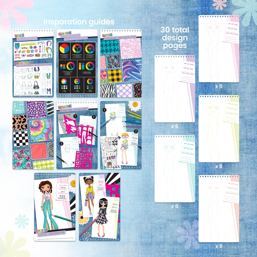 Fashion Design Sketch Kit - Compact Portfolio Sketchbook for Girls, Fashion Coloring Book for Kids Ages 6+ and Up, Comes with Stencils and Stickers