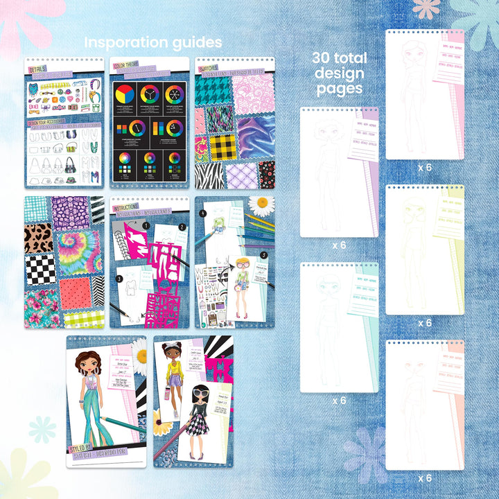 Fashion Design Sketch Kit - Compact Portfolio Sketchbook for Girls, Fashion Coloring Book for Kids Ages 6+ and Up, Comes with Stencils and Stickers