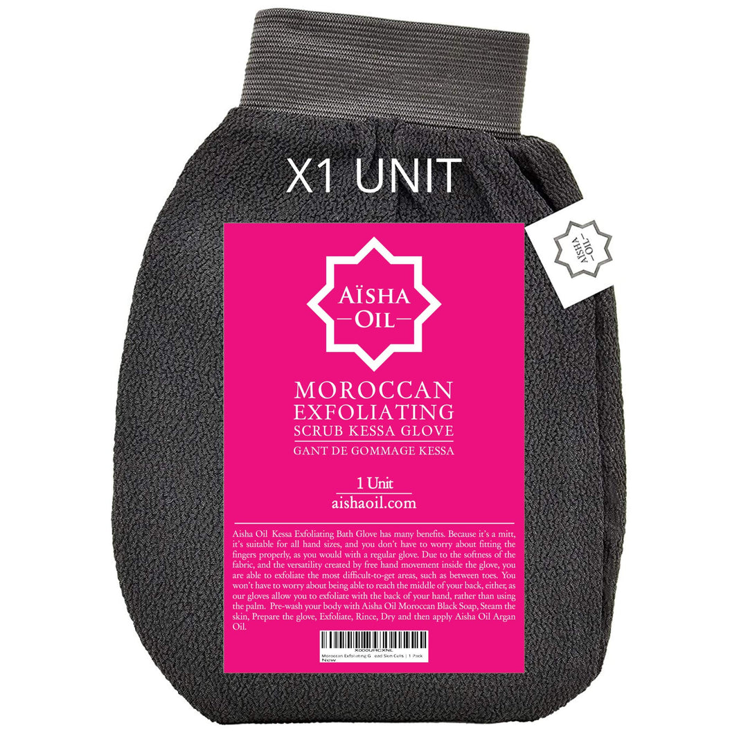 Moroccan Exfoliating Glove By | Skin-Rejuvenating Body Scrub Glove | Kessa Hammam Exfoliator Mitt For Men &amp; Women | Spa Grade Shower Scrubbing Mitten | Remove Dead Skin Cells | 1-Pack