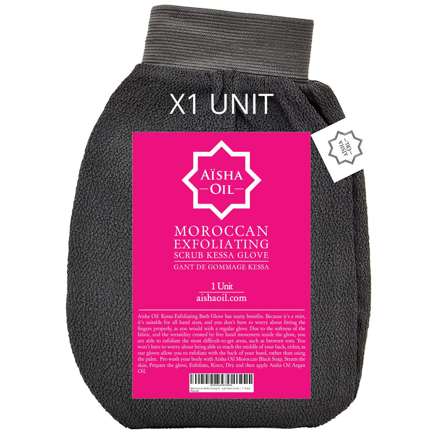 Moroccan Exfoliating Glove By | Skin-Rejuvenating Body Scrub Glove | Kessa Hammam Exfoliator Mitt For Men & Women | Spa Grade Shower Scrubbing Mitten | Remove Dead Skin Cells | 1-Pack