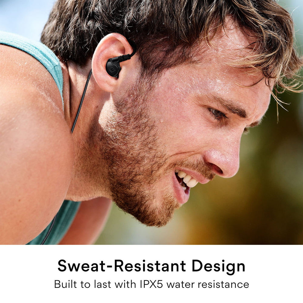 M6 Sport Wired Earbuds, Noise Isolating In Ear Headphones, Sweatproof Earphones for Running/Gym/Workouts with Dynamic Enhanced Bass Sound, Memory Wire Earhooks, 3.5mm Jack Plug (Black)