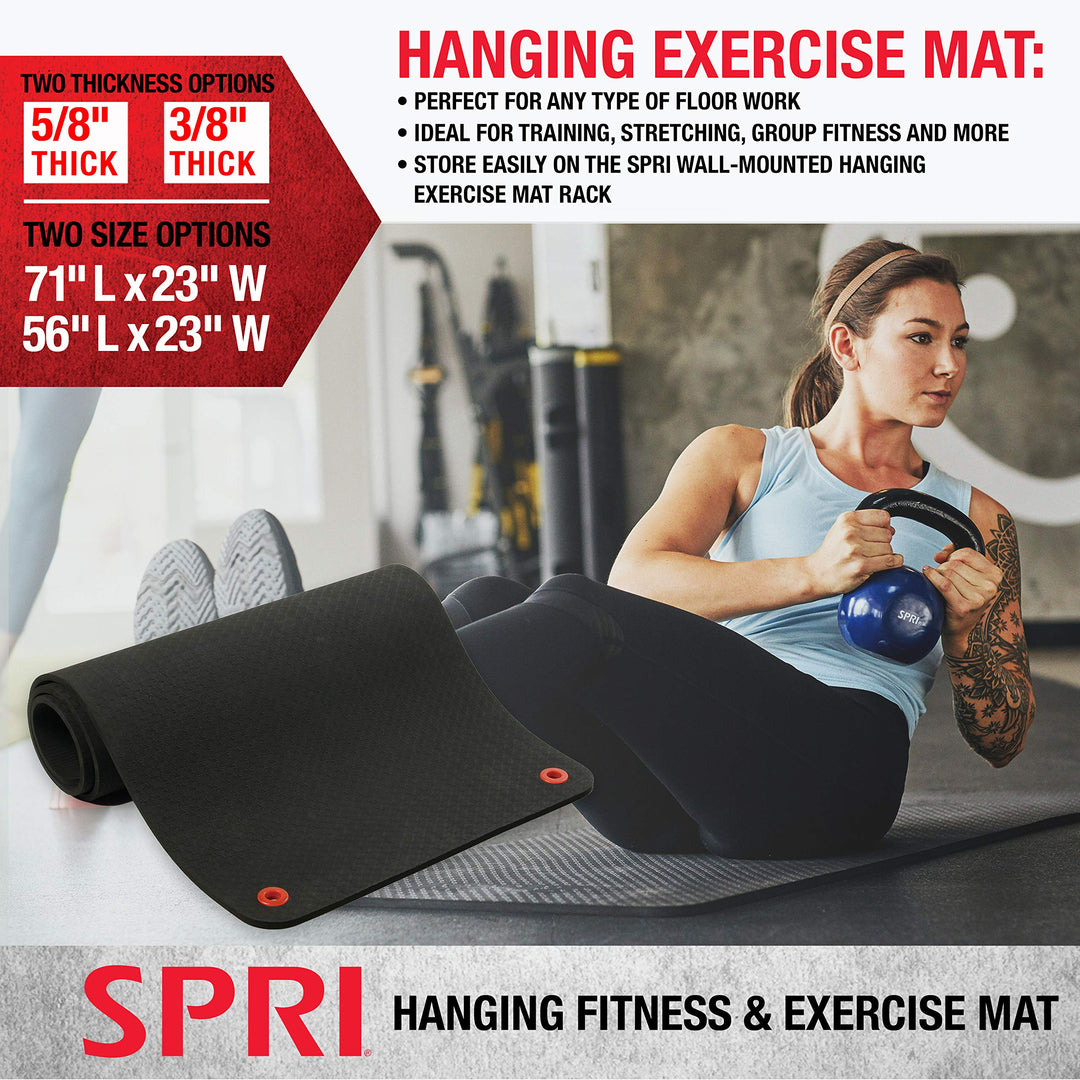 Hanging Exercise Mat, Fitness &amp; Yoga Mat for Group Fitness Classes, Commercial Grade Quality with Reinforced Holes, 56L x 23W x 5/8 Thick