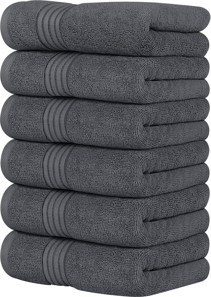 6 Piece Premium Hand Towels Set, (16 x 28 inches) 100% Ring Spun Cotton, Lightweight and Highly Absorbent Towels for Bathroom, Travel, Camp, Hotel, and Spa (Grey)
