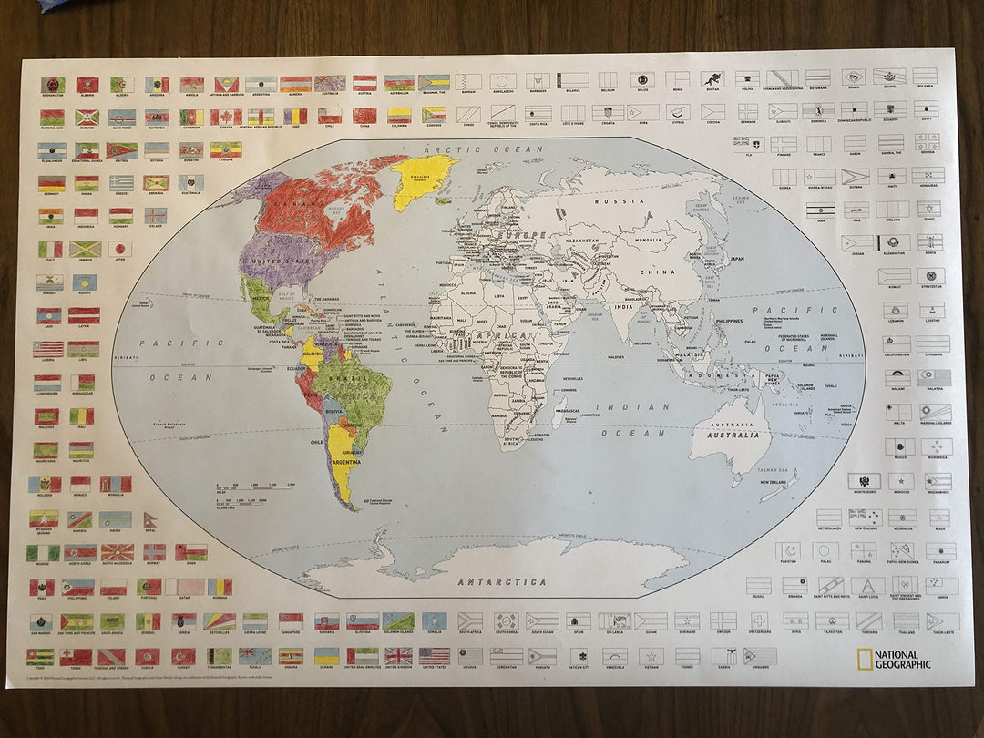 : World Coloring Map &amp; Flags - 24 x 36 inches - Rolled Poster