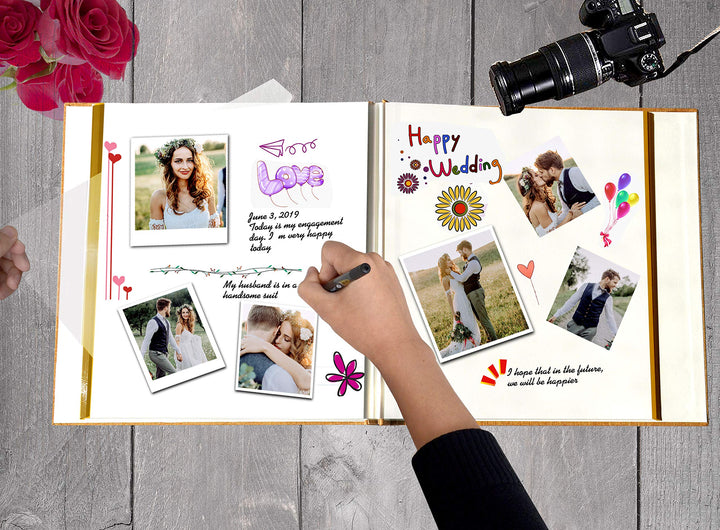 Beautyus Self Adhesive Stick Photo Album Magnetic Scrapbook DIY Anniversary Memory Book for baby Wedding Family Albums Holds 3x5, 4x6, 5x7, 6x8, 8x10 Photos (Green, Large)