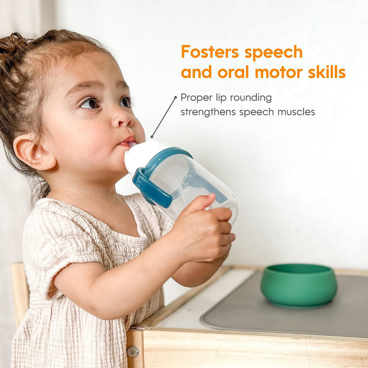 Weighted Straw Cup for Infant, 6-12 months &amp; Toddler - Expert Endorsed 7oz Training Baby Cups w/Removable Handles - Easy to Use Self Feeding &amp; Babies Drinking Skills - 100% Food-Grade Silicone