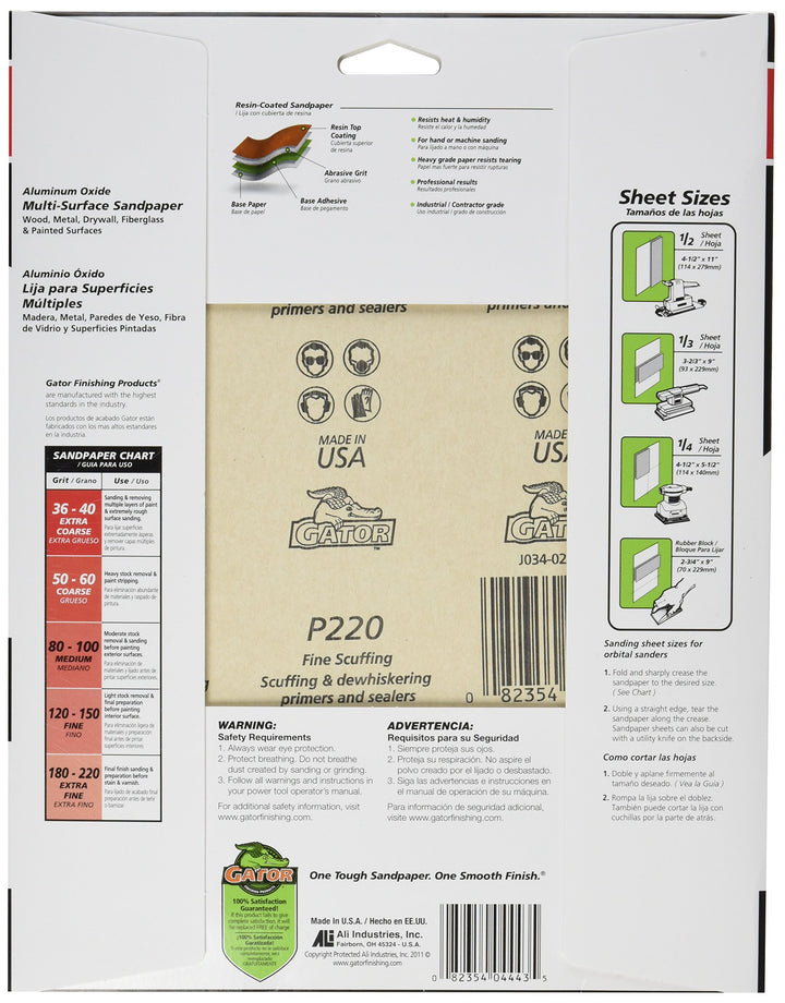 4443 Grit 9-Inch x 11-Inch Sandpaper - 5 Sheets