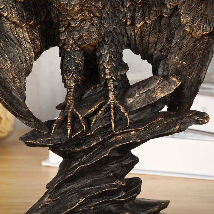 H&amp;W 10.25 Tall Patriotic Eagle On Rocks Statue Wild Bird Eagle Decorative Bronze Patina Resin Figurine