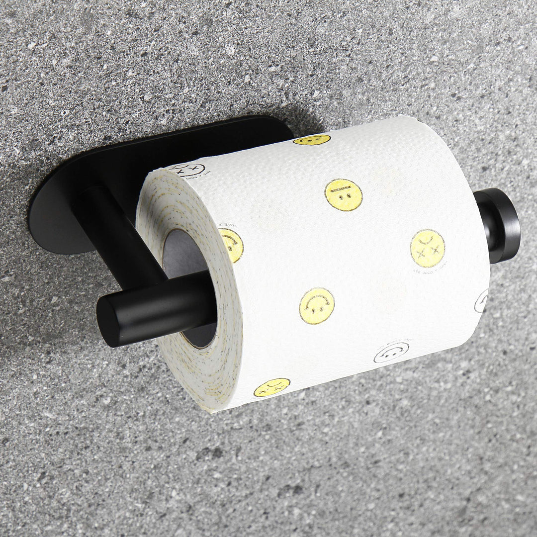 Adhesive Toilet Paper Holder Self Stainless Steel Adhesive Toilet Paper Roll Holder for Bathroom Stick on Wall (Matte Black)