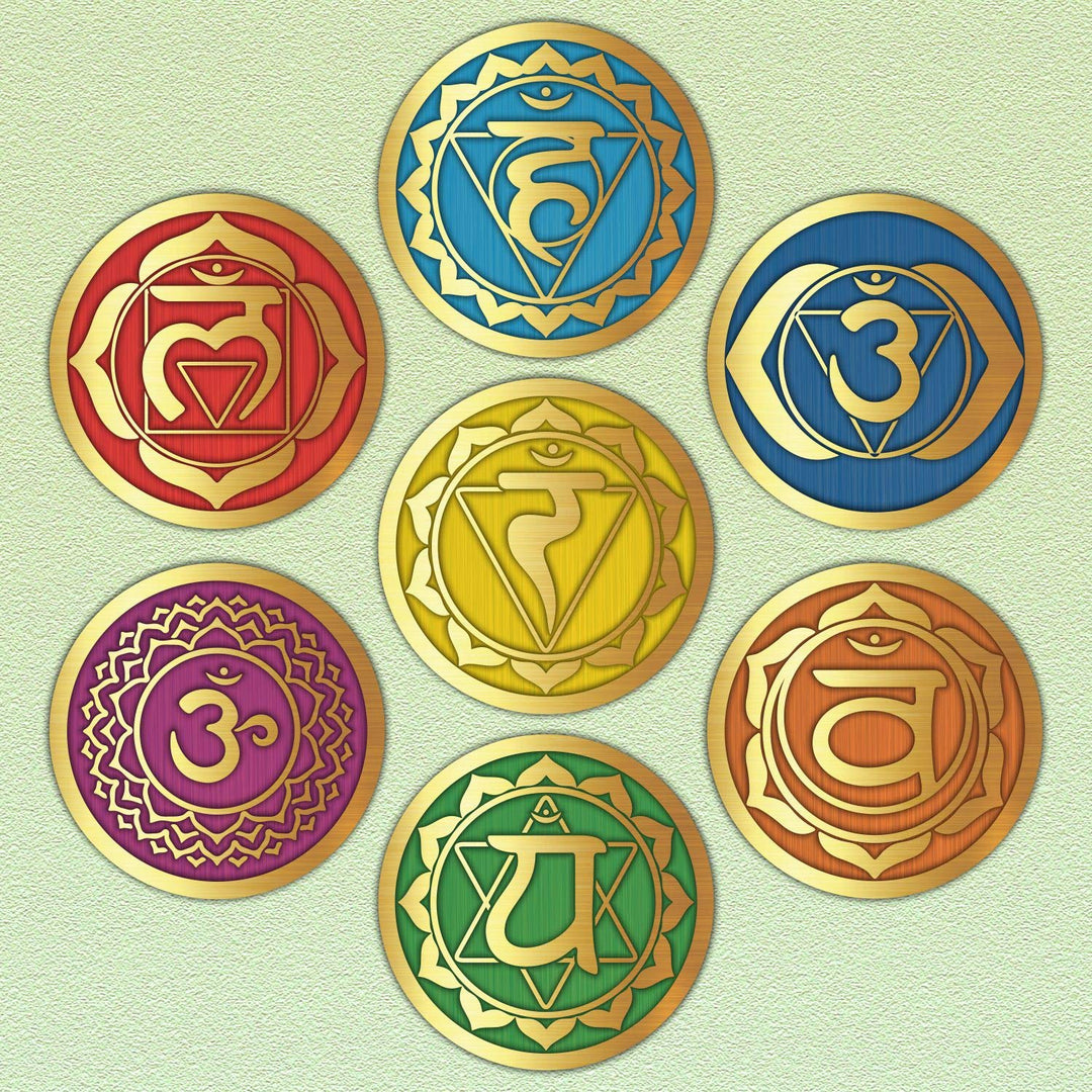 Seven Chakra Wall Stickers - (Set of 7) 6 Large Round Vinyl Decals for Yoga Meditation Room Art Decor