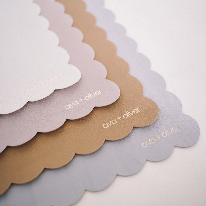 Ava + Oliver Vegan Leather Baby Changing Mat (16 X 30 in) - Multipurpose Wipeable and Portable Diaper Changing Mat - Foldable Travel Changing Mat (Pink Scallop)