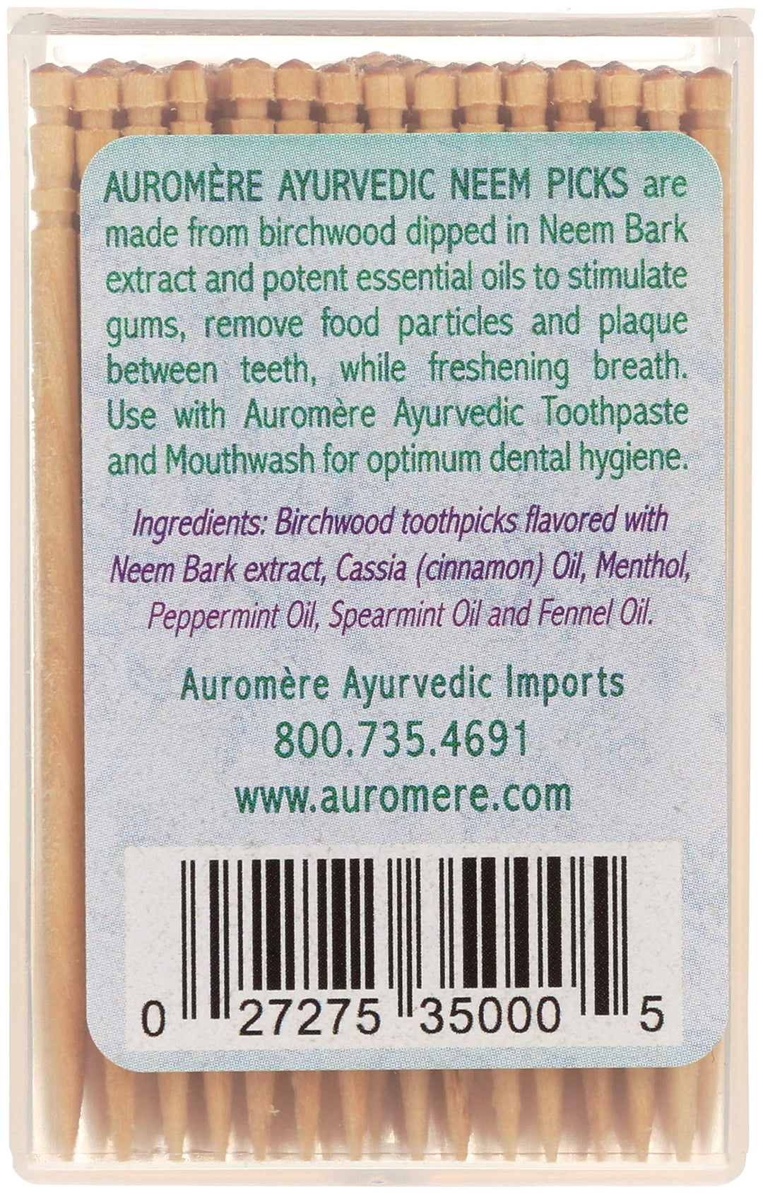 Ayurvedic Neem Toothpicks - Vegan, Natural, Non GMO, Made from Birchwood (100 Count) (1 Pack)