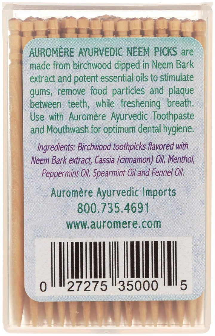 Ayurvedic Neem Toothpicks - Vegan, Natural, Non GMO, Made from Birchwood (100 Count) (1 Pack)