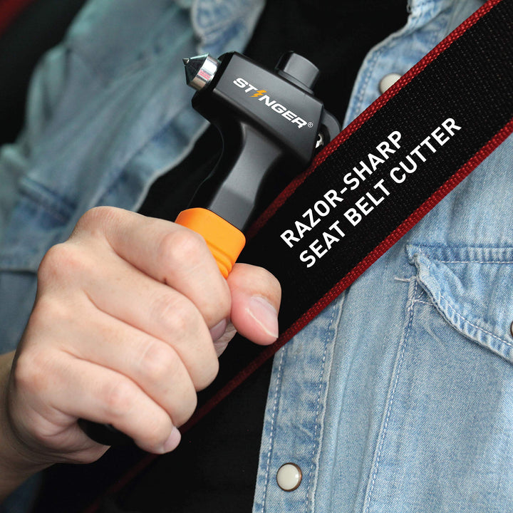 Super Duty Car Emergency Escape Tool, Hardened Carbon Steel Vehicle Safety Hammer, Spring Loaded Window Breaker, Razor Sharp Seat Belt Cutter, Auto Accident Life-Saving Rescue Tool (Orange)