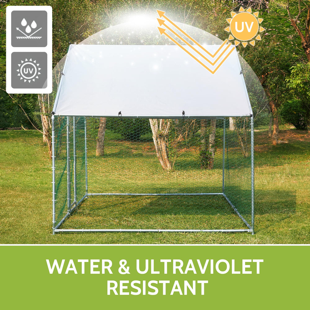 Metal Chicken Coop with Run Walkin Poultry Habitat Supplies with Waterproof and Anti-Ultraviolet Cover for Backyard Farm Garden, Cage for Rabbits/Cats/Dogs(6.5' L x 9.8' W x 6.5' H)