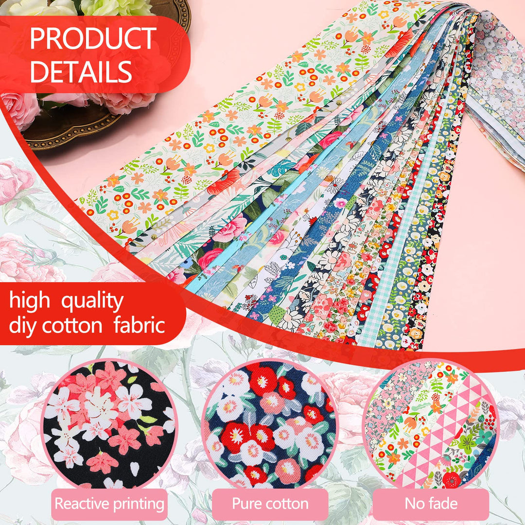 40 Pcs Jelly Fabric for Quilting, Japanese Cotton Patchwork Roll, Retro Floral Print Precut Fabric, Roll up Quilting Strips, 2.55 Inch Patchwork Roll for DIY Sewing Crafts (Fresh Style)