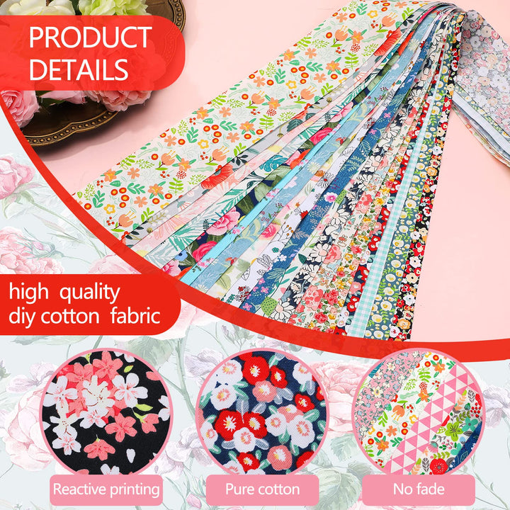 40 Pcs Jelly Fabric for Quilting, Japanese Cotton Patchwork Roll, Retro Floral Print Precut Fabric, Roll up Quilting Strips, 2.55 Inch Patchwork Roll for DIY Sewing Crafts (Fresh Style)
