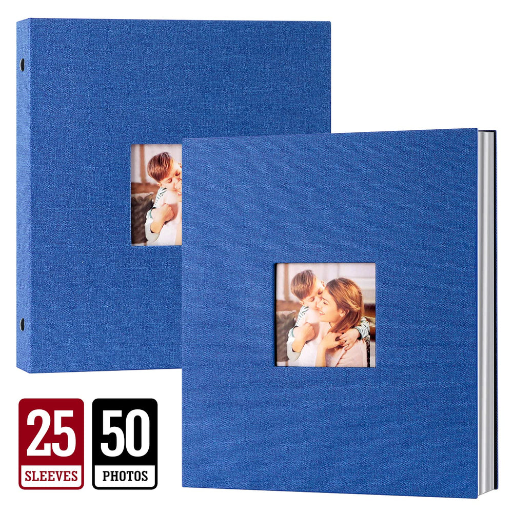 Photo Album 8.5x11 8.5 x 11 8x11 50 2 Packs, Linen Hard Cover Acid Free Slip Slide in Photo Albums Sleeves Holds 50 Top Load Vertical Only 8.5x11 8.5 x 11 8x11 Pictures (Black)