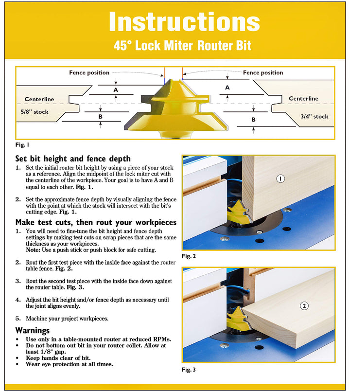 Meihejia 1/4 Inch Shank 45 Degree Lock Miter Router Bit 3/4 Inch Stock Joint Router Bit Woodworking Cutter Tool
