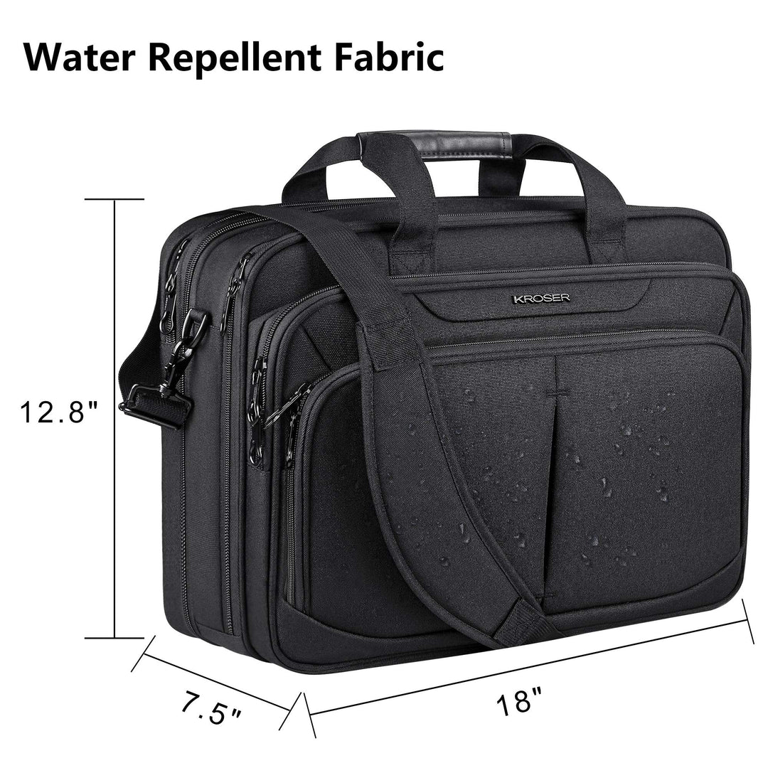 Laptop Bag Expandable Lightweight Briefcase for 17.3 Laptop Premium Business Work Bag Water-Repellent Messenger Bag with RFID Pockets for Travel/Women/Men-Black