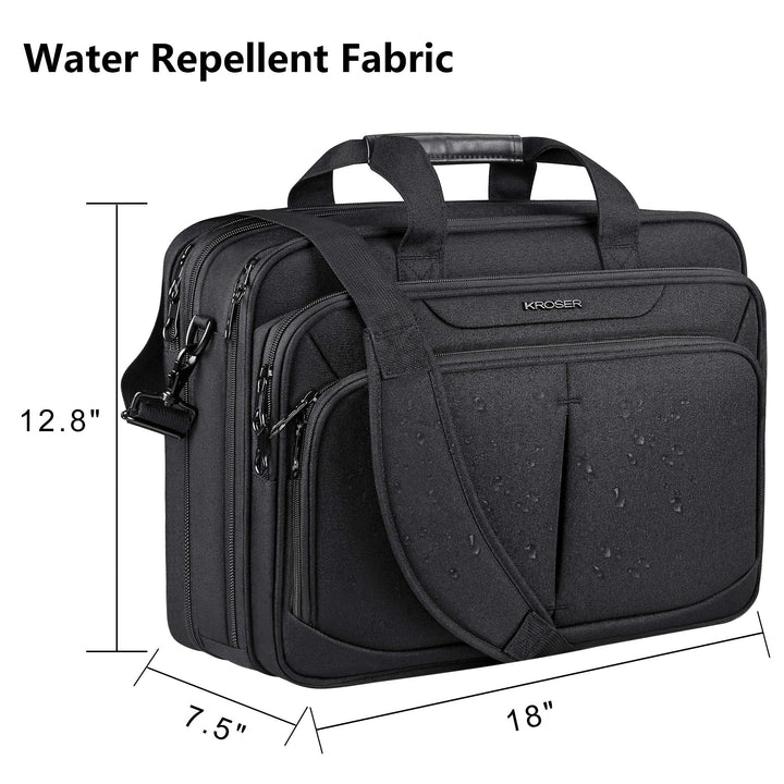 Laptop Bag Expandable Lightweight Briefcase for 17.3 Laptop Premium Business Work Bag Water-Repellent Messenger Bag with RFID Pockets for Travel/Women/Men-Black