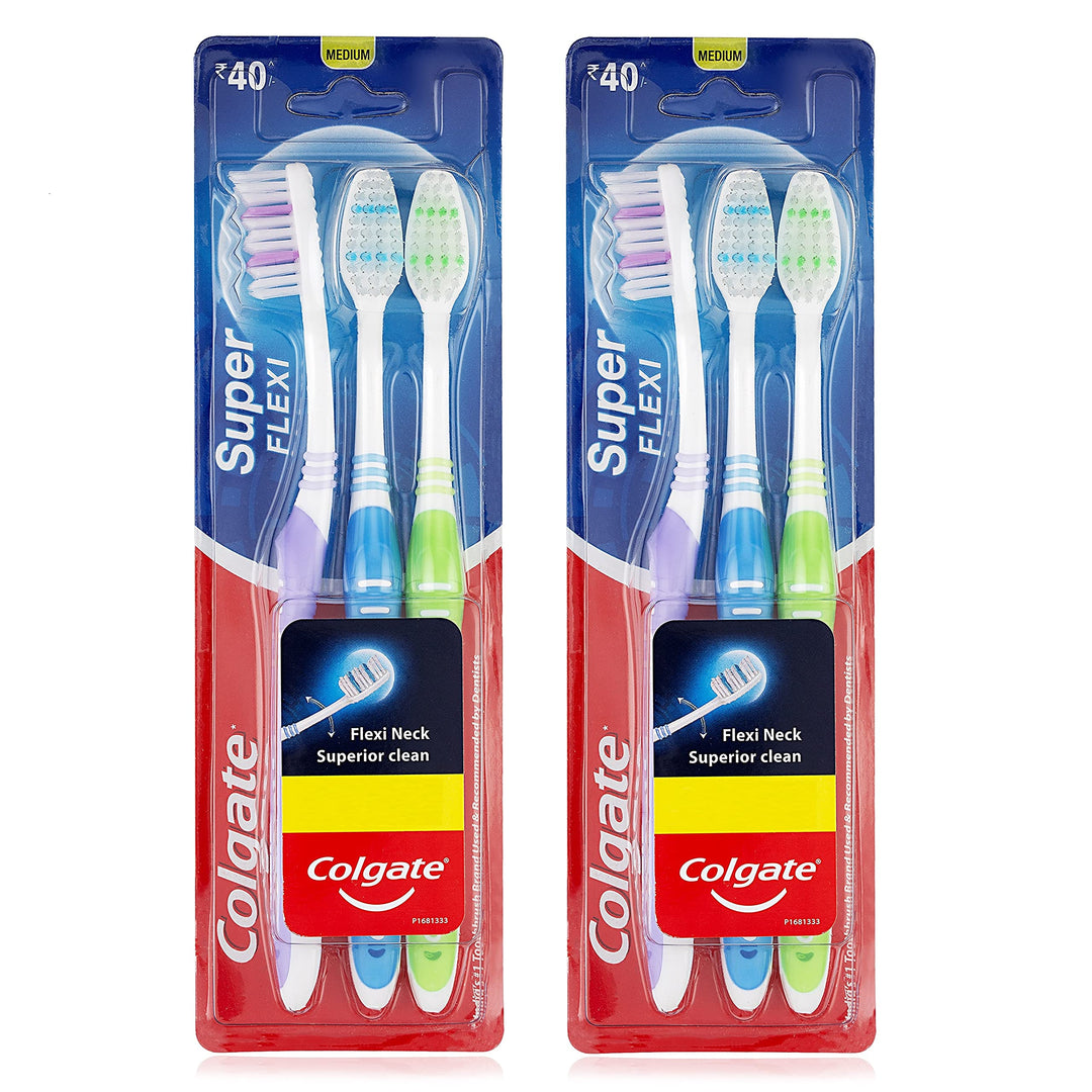 Super Flexi Toothbrush with Tongue Cleaner, Soft - Pack of 6