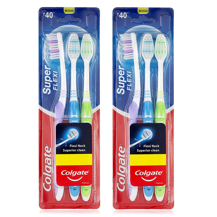 Super Flexi Toothbrush with Tongue Cleaner, Soft - Pack of 6