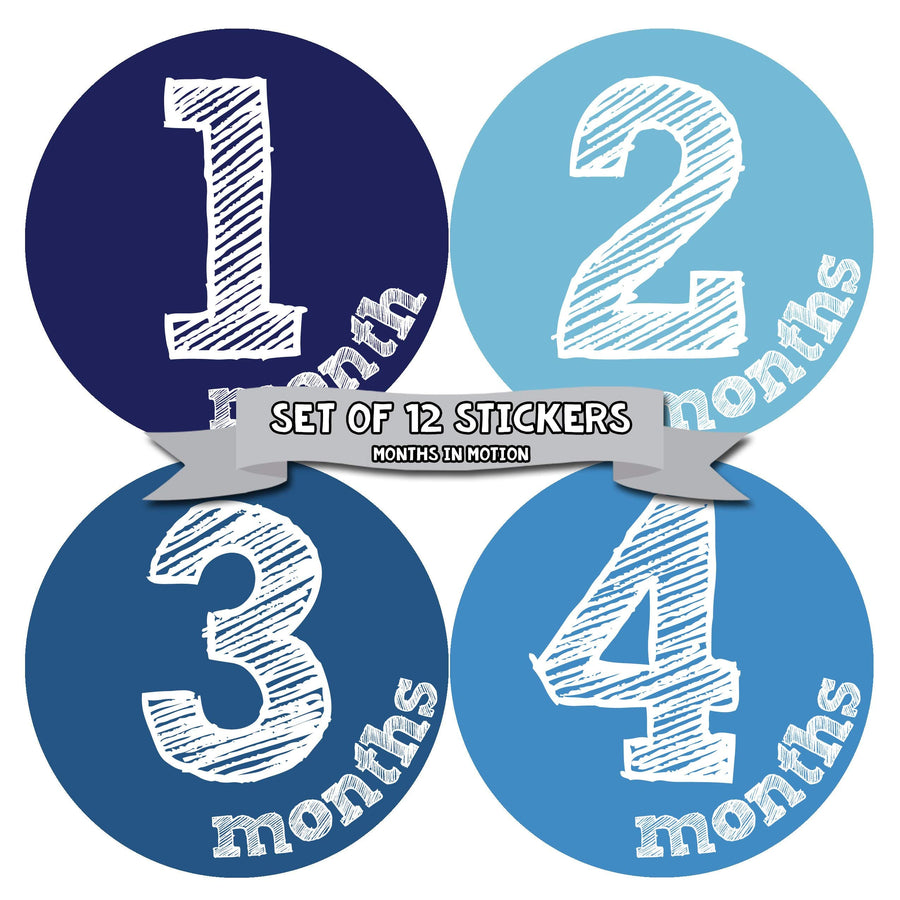 Months in Motion Baby Monthly Stickers Milestone Newborn Infant Gift First Year (Set of 12 Stickers)
