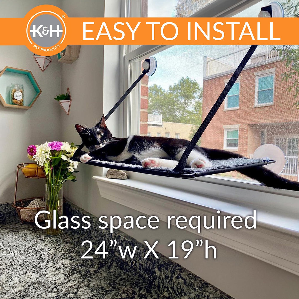 EZ Mount Cat Window Perch for Large Cats, Sturdy Kitty Sill Window Hammock Bed, Steel Frame, Sturdy Suction Cups, Washable Shelf Cover, Foldable - Fits 27W X 23H Glass Spaces