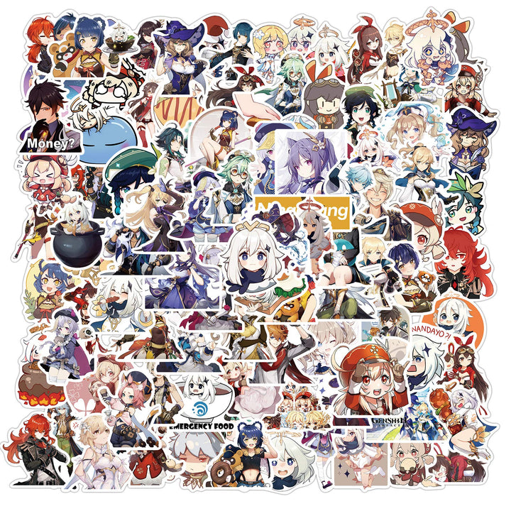 Genshin Impact Stickers 100 Pack Game Decals Water Bottle Laptop Skateboard Sticker Decals for Kids Teens Aldults Waterproof Stickers