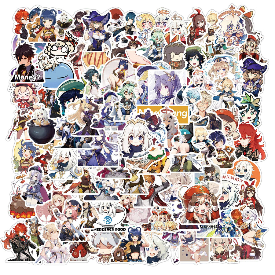 Genshin Impact Stickers 100 Pack Game Decals Water Bottle Laptop Skateboard Sticker Decals for Kids Teens Aldults Waterproof Stickers