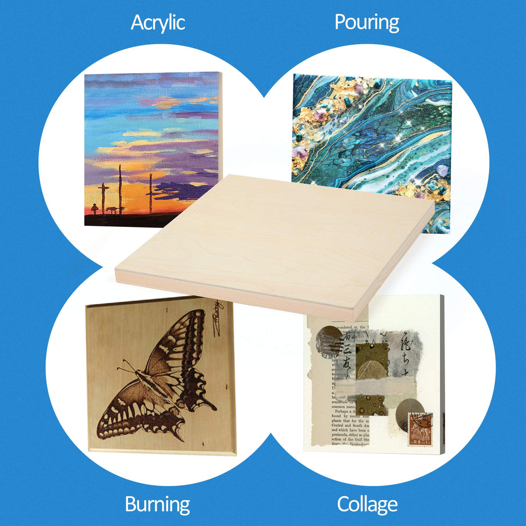 Unfinished Birch Wood Canvas Panels Kit, 4 Pack of 12x12’’ Studio 3/4’’ Deep Cradle Boards for Pouring Art, Crafts, Painting and More