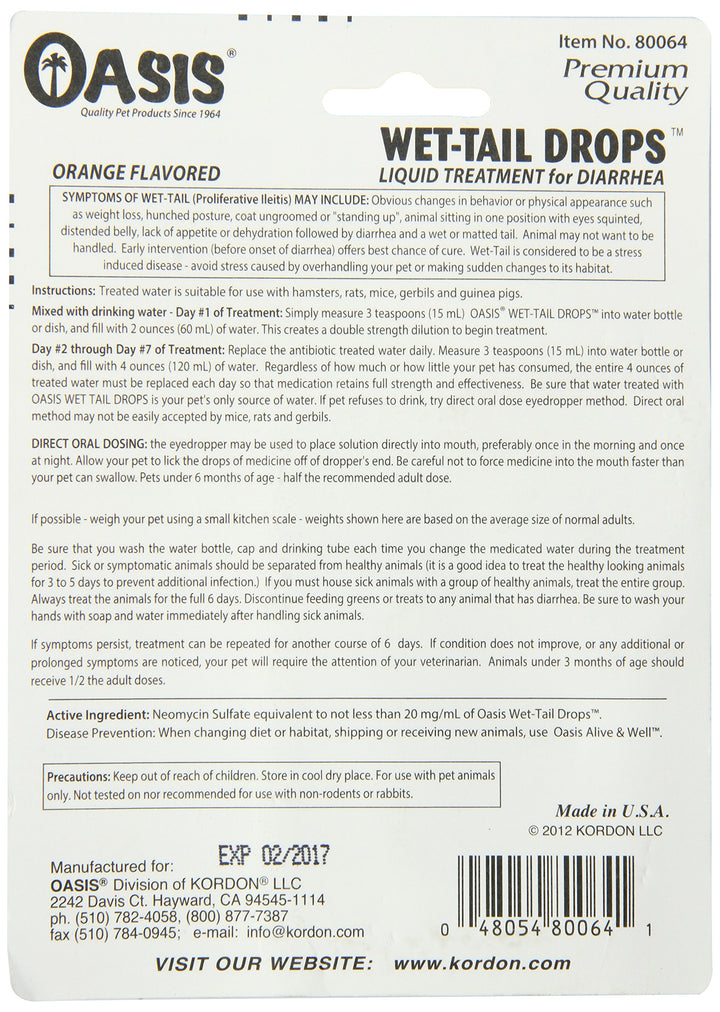 Oasis #80064 Wet Tail Drops- Liquid Treatment for Diarrhea, 1-Ounce