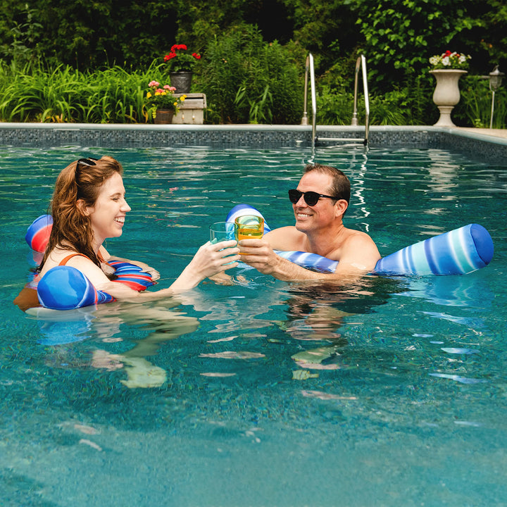 Noodle No Inflation Needed Pool Float, Blurred Blue Double Sided Mesh, Quick Draining Fabric, Jumbo 4 feet