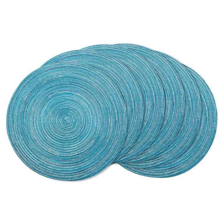 Round Placemats Set of 6 Round Braided Place mats 15 Inch Table Mats for Dining Tables Washable Heat Resistant Place mats for Party and Everyday Use (Blue Silver)