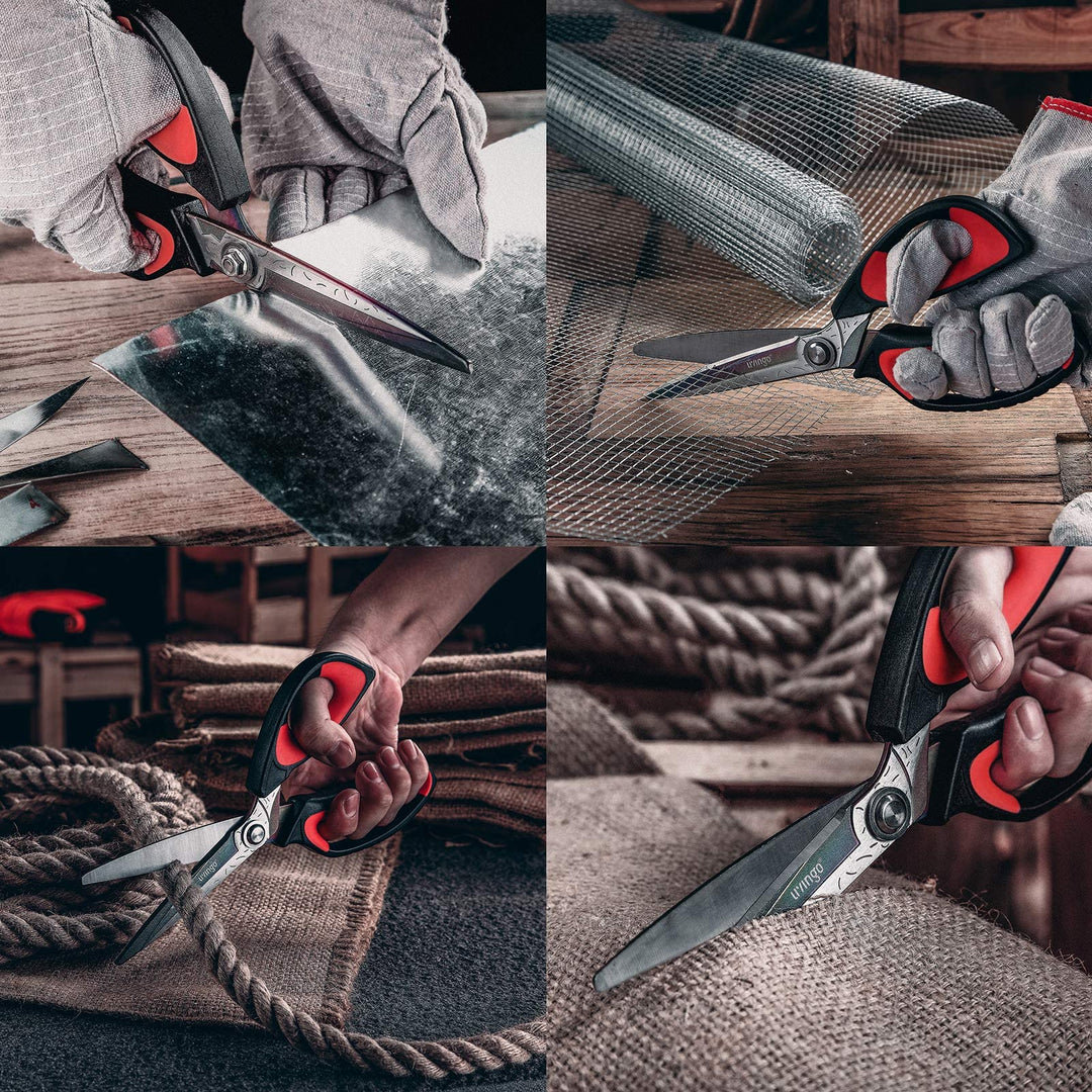 10 Multipurpose Heavy Duty Scissors, Premium Titanium Coating Forged Stainless Steel Tool Industrial Shears for Household Pruning, Gardening, Fabric