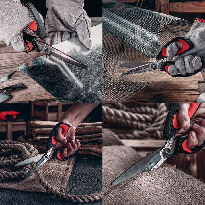 10 Multipurpose Heavy Duty Scissors, Premium Titanium Coating Forged Stainless Steel Tool Industrial Shears for Household Pruning, Gardening, Fabric