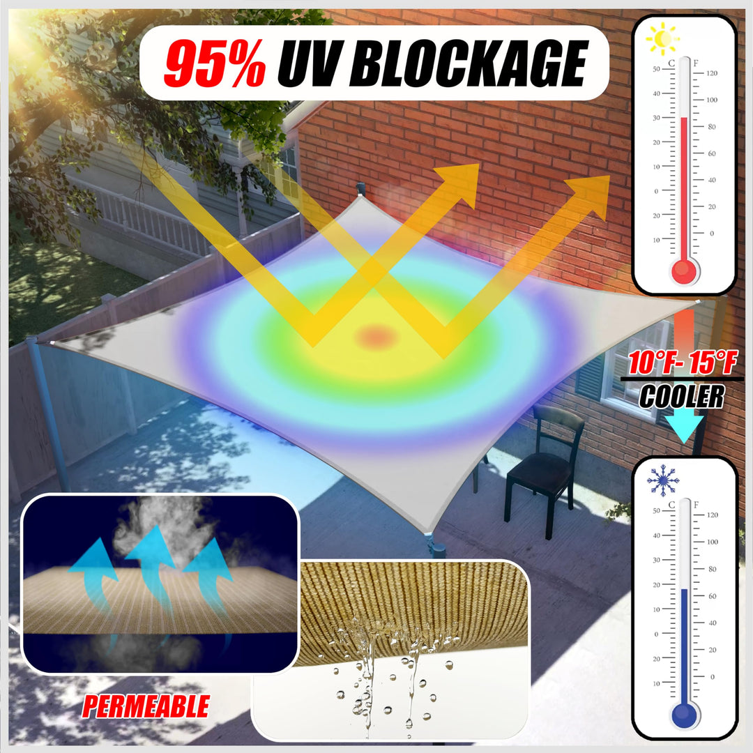 24&#39; x 24&#39; x 24&#39; Beige Triangle CTAPT24 Sun Shade Sail Canopy Mesh Fabric UV Block UPF50 - Commercial Heavy Duty - 190 GSM - 3 Years Warranty ( We Make Custom Size )