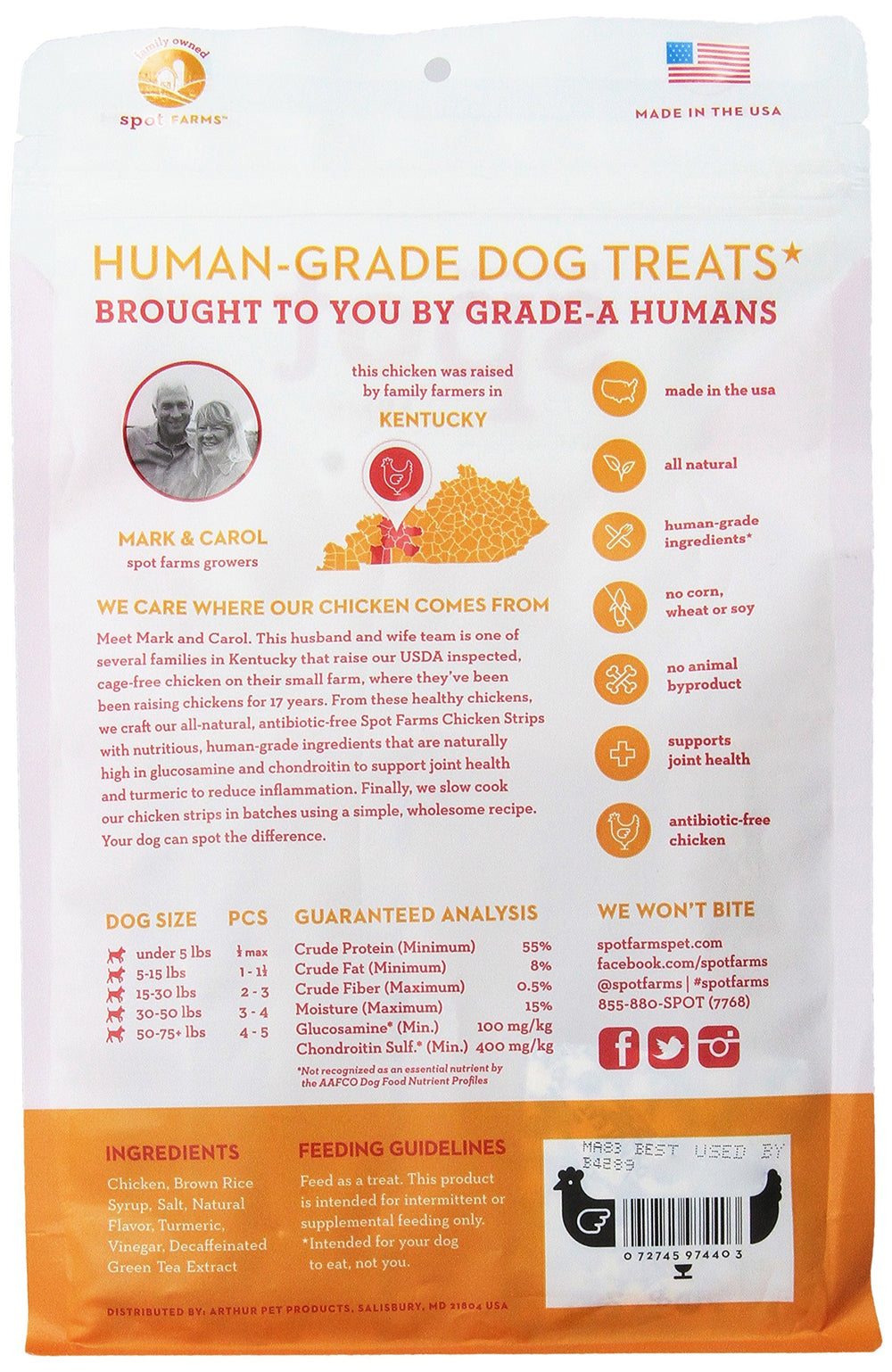 Spot Farms All Natural Human Grade Dog Treats, Chicken Strips with Glucosamine and Chondroitin, 12.5 Ounce