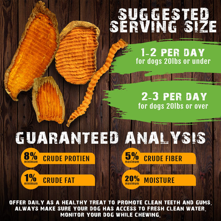 Sam&#39;s Yams Sweet Potato Dog Treats, Healthy Dog Treats for Small, Medium, and Large Breed Dogs - Made in USA, High Fiber, Vegan Dental Chews - Veggie Rawhide, Sweet Potato Dog Chewz, 14oz Single Pack