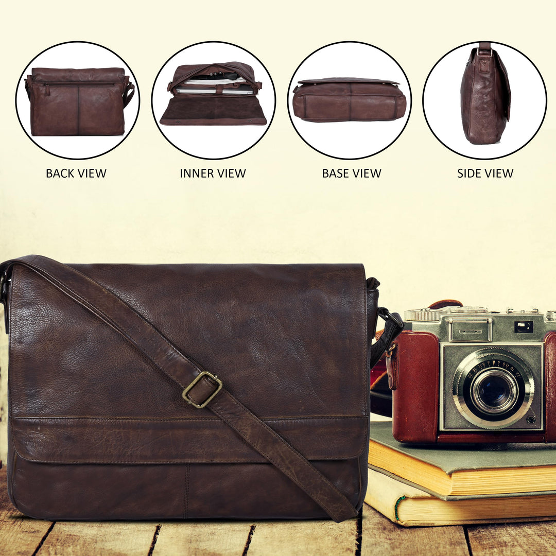Handmade Crossbody Genuine Leather Messenger Bag for 17 inch Laptop, Travel, Office for Men &amp; Women