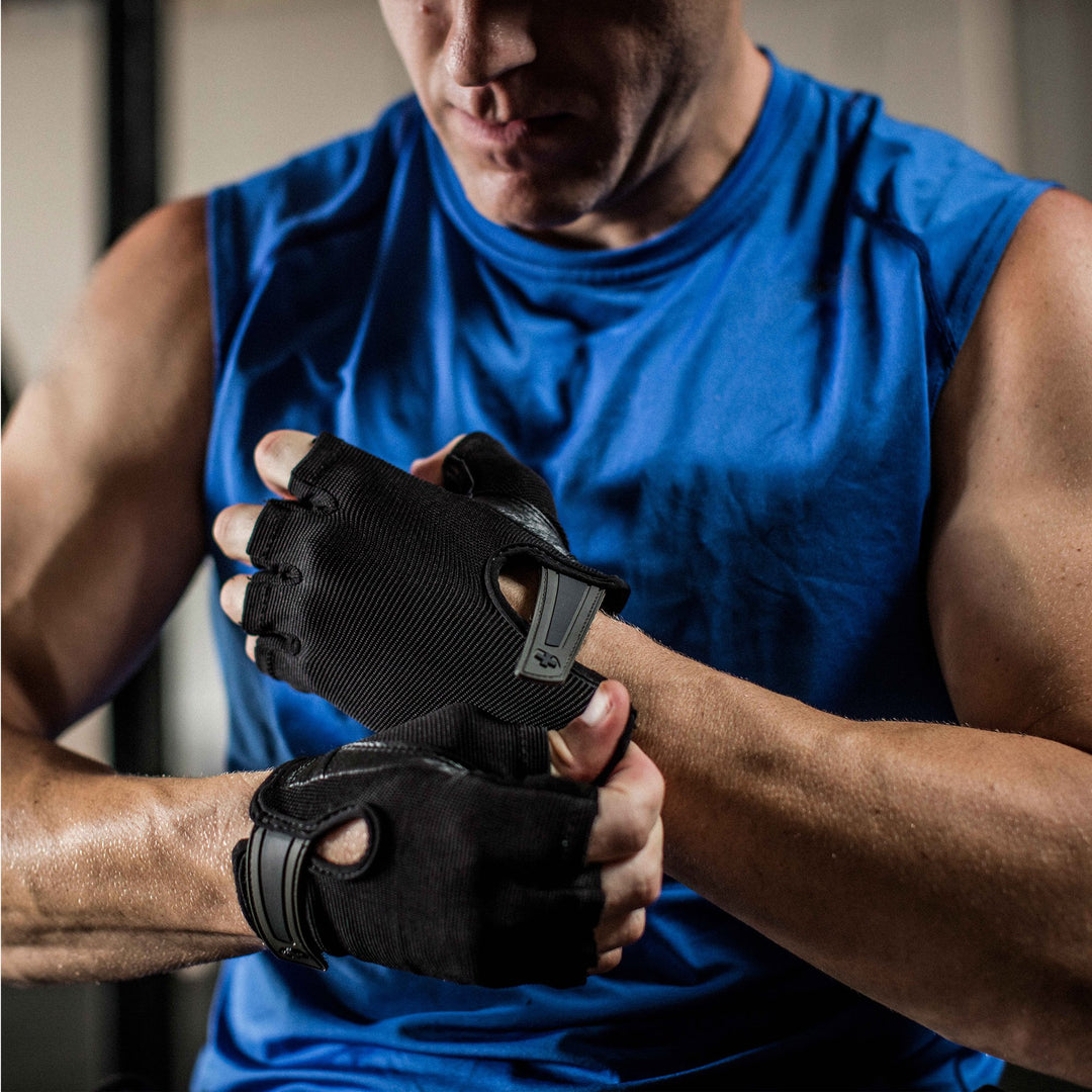 Power Non-Wristwrap Workout Weightlifting Gloves with StretchBack Mesh and Leather Palm (Pair) Black Medium (Fits 7.5 - 8 Inches)