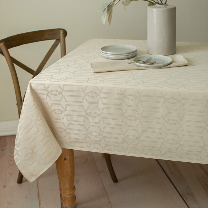Orelle SPILLPROOF Jacquard Tablecloth, 60 in x 120 in, Cream