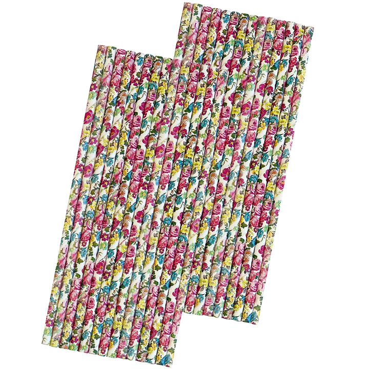 Rose Floral Paper Straws - Pink Yellow White - 7.75 inc